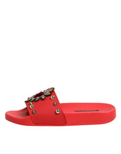Red Sacred Heart Stud Slides Beachwear Shoes