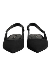 Black Crystal Charmeuse Slingback Shoes