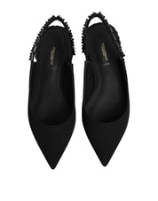 Black Crystal Charmeuse Slingback Shoes