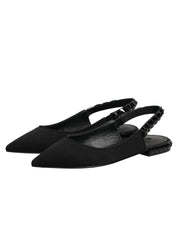 Black Crystal Charmeuse Slingback Shoes