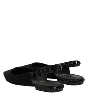 Black Crystal Charmeuse Slingback Shoes