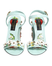 Dolce & Gabbana Mint Green Floral Studs Heels Sandals Shoes Dolce & Gabbana