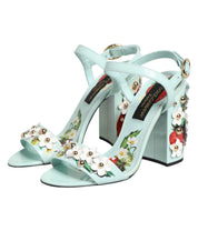 Dolce & Gabbana Mint Green Floral Studs Heels Sandals Shoes Dolce & Gabbana