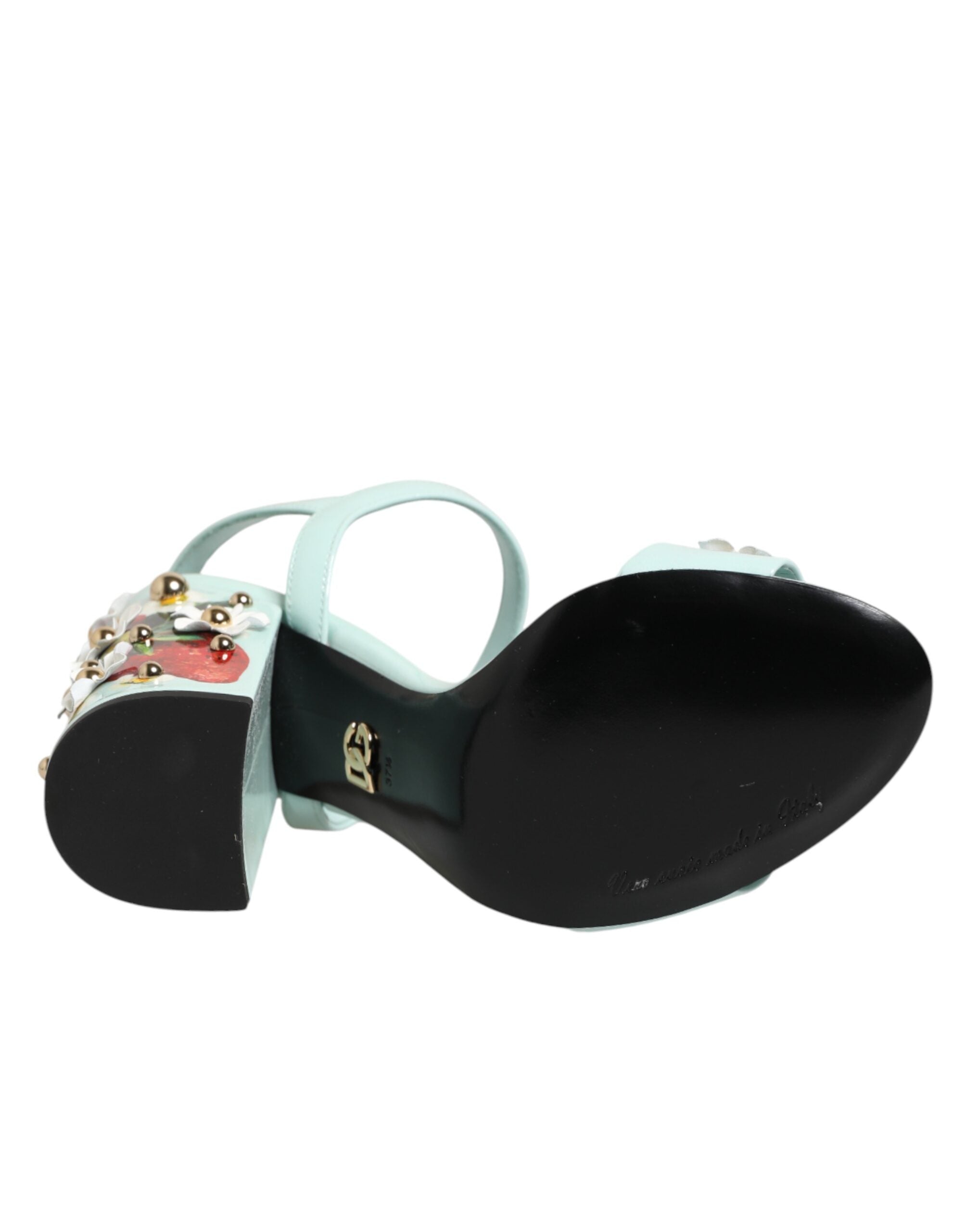 Mint Green Floral Studs Heels Sandals Shoes