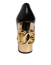 Dolce & Gabbana Black Gold Patent Leather Logo Heels Pumps Shoes