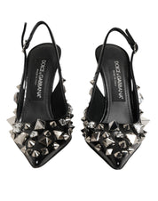 Dolce & Gabbana Black Studded Leather Heels Slingbacks Shoes Dolce & Gabbana