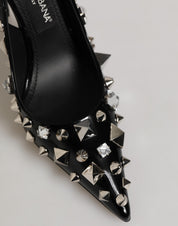 Dolce & Gabbana Black Studded Leather Heels Slingbacks Shoes Dolce & Gabbana