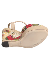 Dolce & Gabbana Beige Floral Ankle Strap Wedge Sandals Shoes Dolce & Gabbana