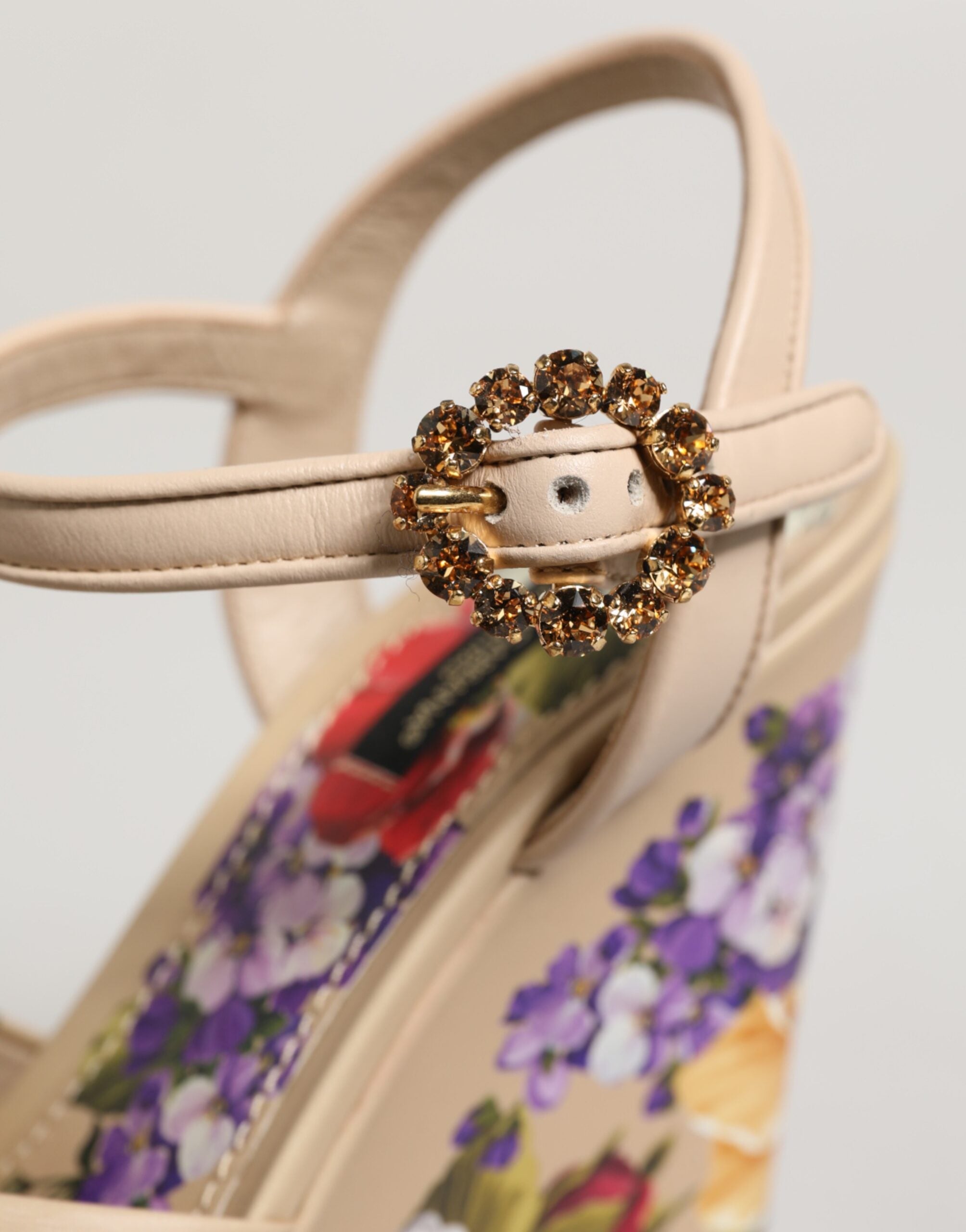 Dolce & Gabbana Beige Floral Ankle Strap Wedge Sandals Shoes Dolce & Gabbana