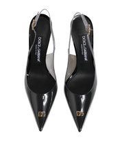 Black Leather Clear PVC Slingback Pumps Shoes