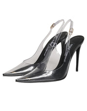 Black Leather Clear PVC Slingback Pumps Shoes