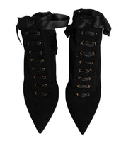 Black Stiletto Heels Lace Up Boots Shoes