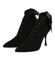 Black Stiletto Heels Lace Up Boots Shoes