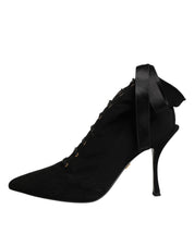 Black Stiletto Heels Lace Up Boots Shoes