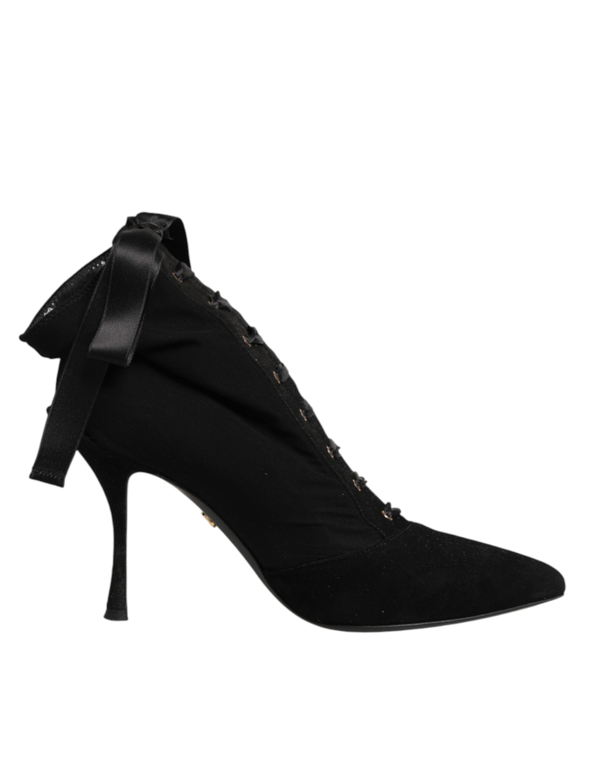 Black Stiletto Heels Lace Up Boots Shoes