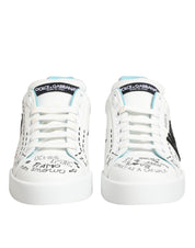 White Leather Graffiti Low Top Sneakers Shoes