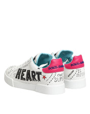 White Leather Graffiti Low Top Sneakers Shoes