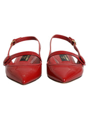 Red Leather Slingback Flats Sandals Shoes