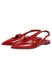 Red Leather Slingback Flats Sandals Shoes