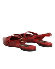 Red Leather Slingback Flats Sandals Shoes