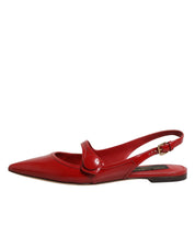 Red Leather Slingback Flats Sandals Shoes