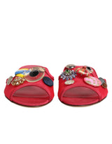 Red Embellished Flats Slip On Sandals Shoes