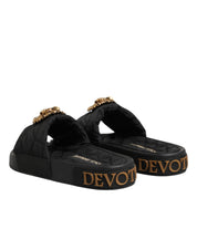 Black Devotion Matelassé Leather Slides Shoes
