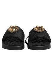 Black Devotion Matelassé Leather Slides Shoes