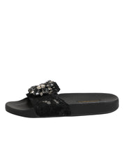 Black Devotion Matelassé Leather Slides Shoes