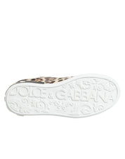 Dolce & Gabbana Brown Leather Leopard Low Top Sneakers Shoes Dolce & Gabbana