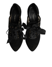 Black Floral High Heels LACE-UPS Pumps Shoes