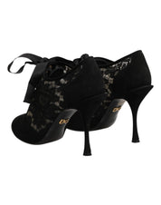 Black Floral High Heels LACE-UPS Pumps Shoes