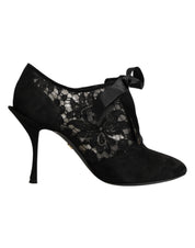 Dolce & Gabbana Black Floral High Heels LACE-UPS Pumps Shoes