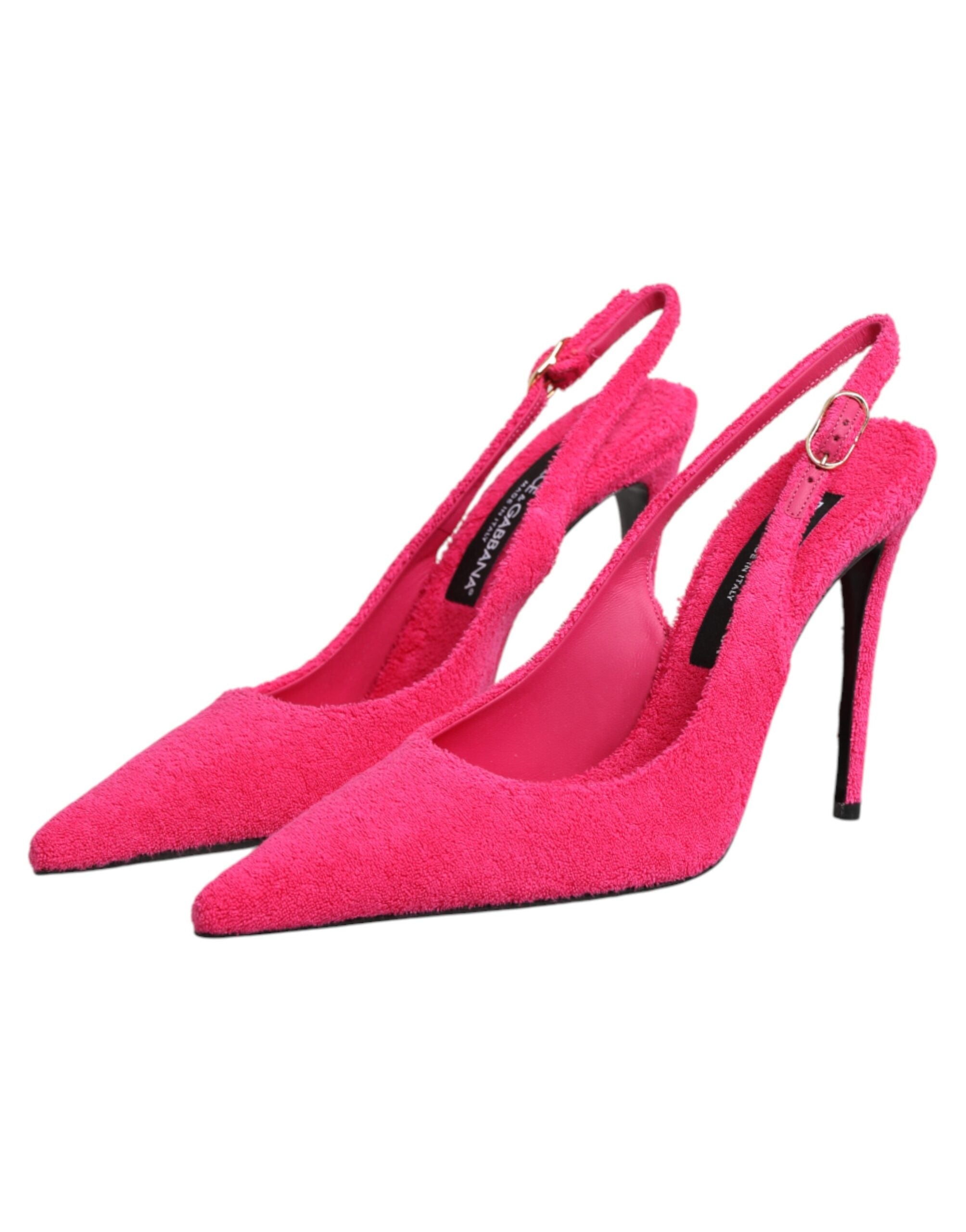 Dolce & Gabbana Pink Terry Cloth High Heels Slingback Shoes Dolce & Gabbana