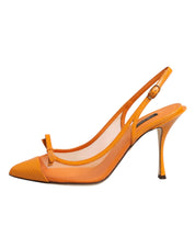 Orange Leather Mesh Heels Slingback  Shoes