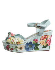 Green Floral Ankle Strap Wedge Sandals Shoes