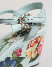 Dolce & Gabbana Green Floral Ankle Strap Wedge Sandals Shoes Dolce & Gabbana