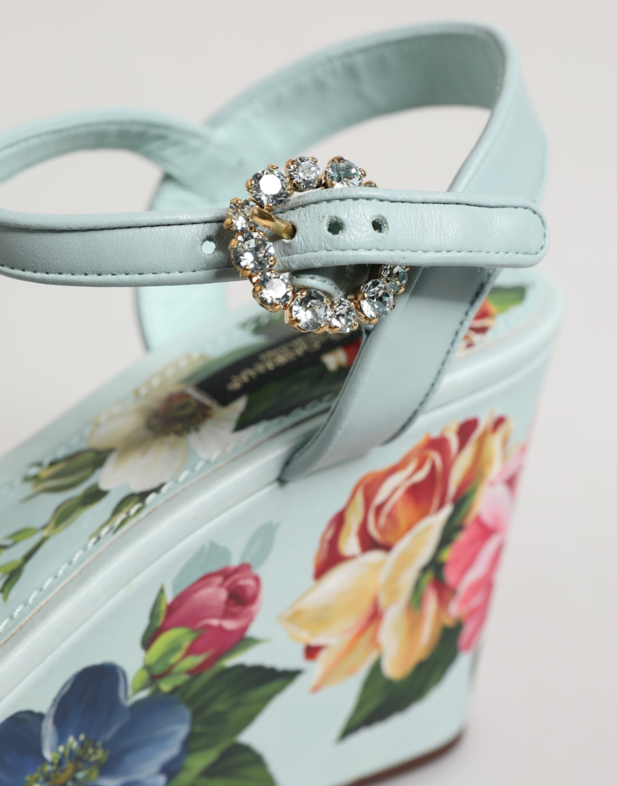 Dolce & Gabbana Green Floral Ankle Strap Wedge Sandals Shoes Dolce & Gabbana