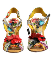 Dolce & Gabbana Multicolor Floral Crystal Embellished Sandals Shoes Dolce & Gabbana