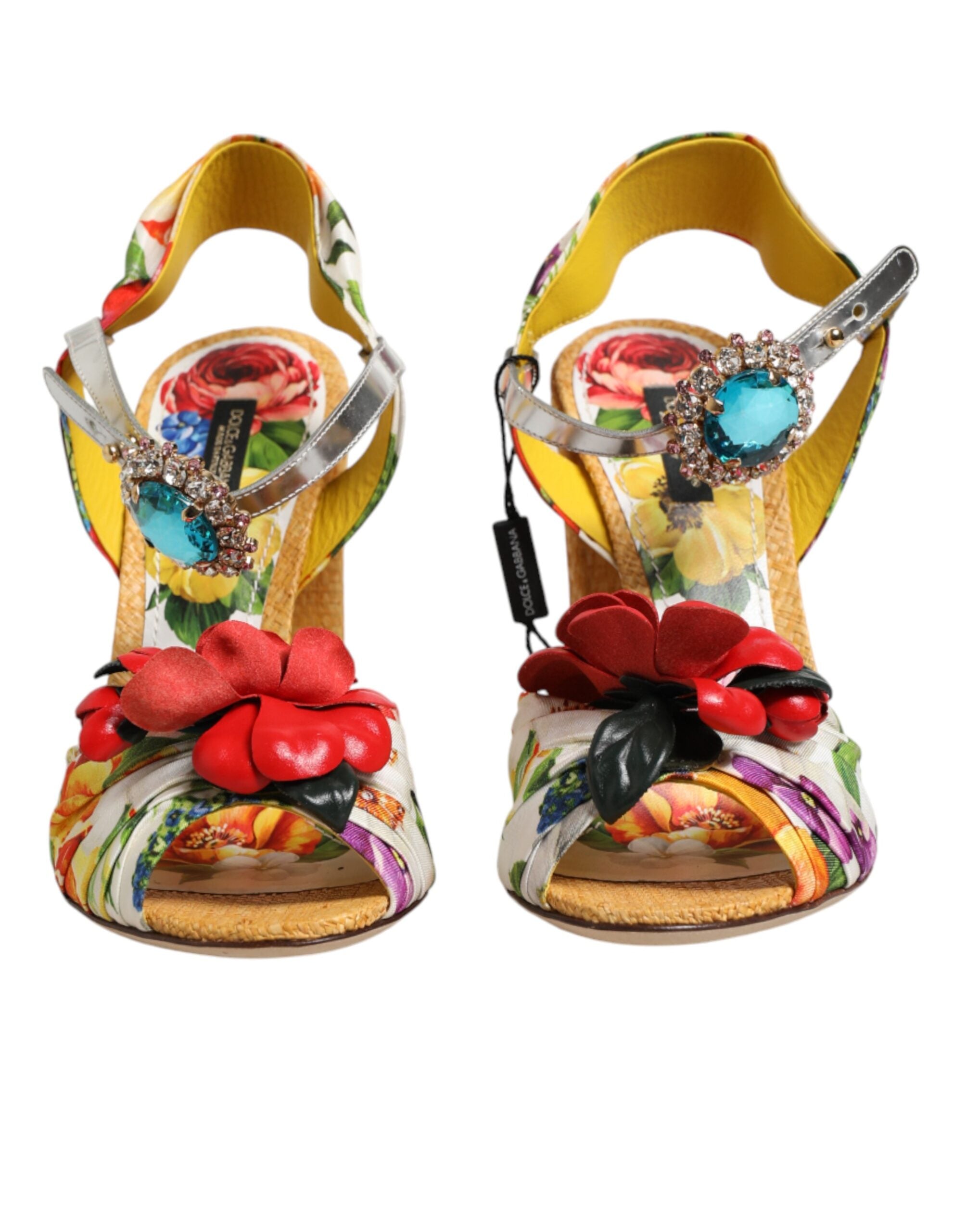 Dolce & Gabbana Multicolor Floral Crystal Embellished Sandals Shoes Dolce & Gabbana