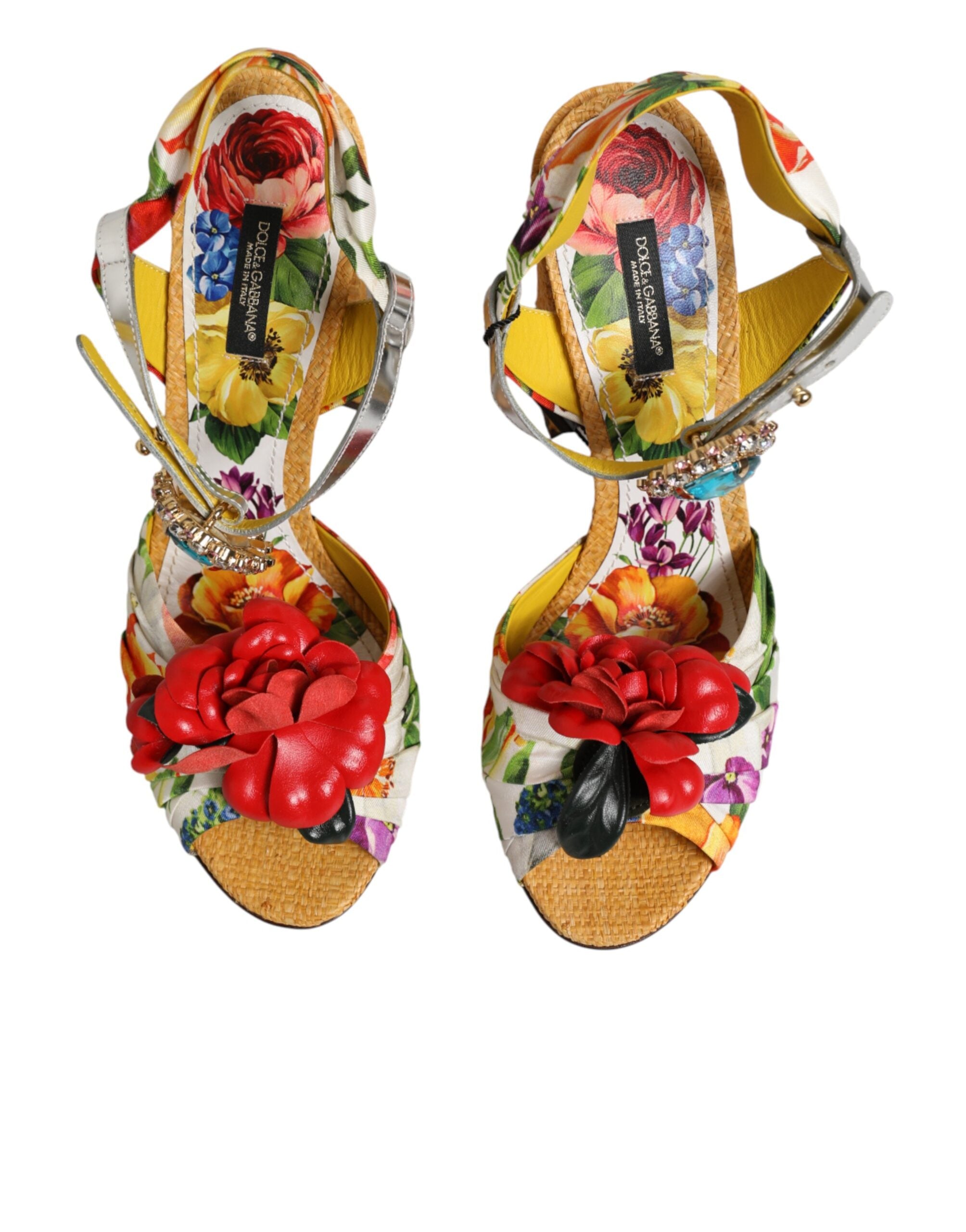 Dolce & Gabbana Multicolor Floral Crystal Embellished Sandals Shoes Dolce & Gabbana