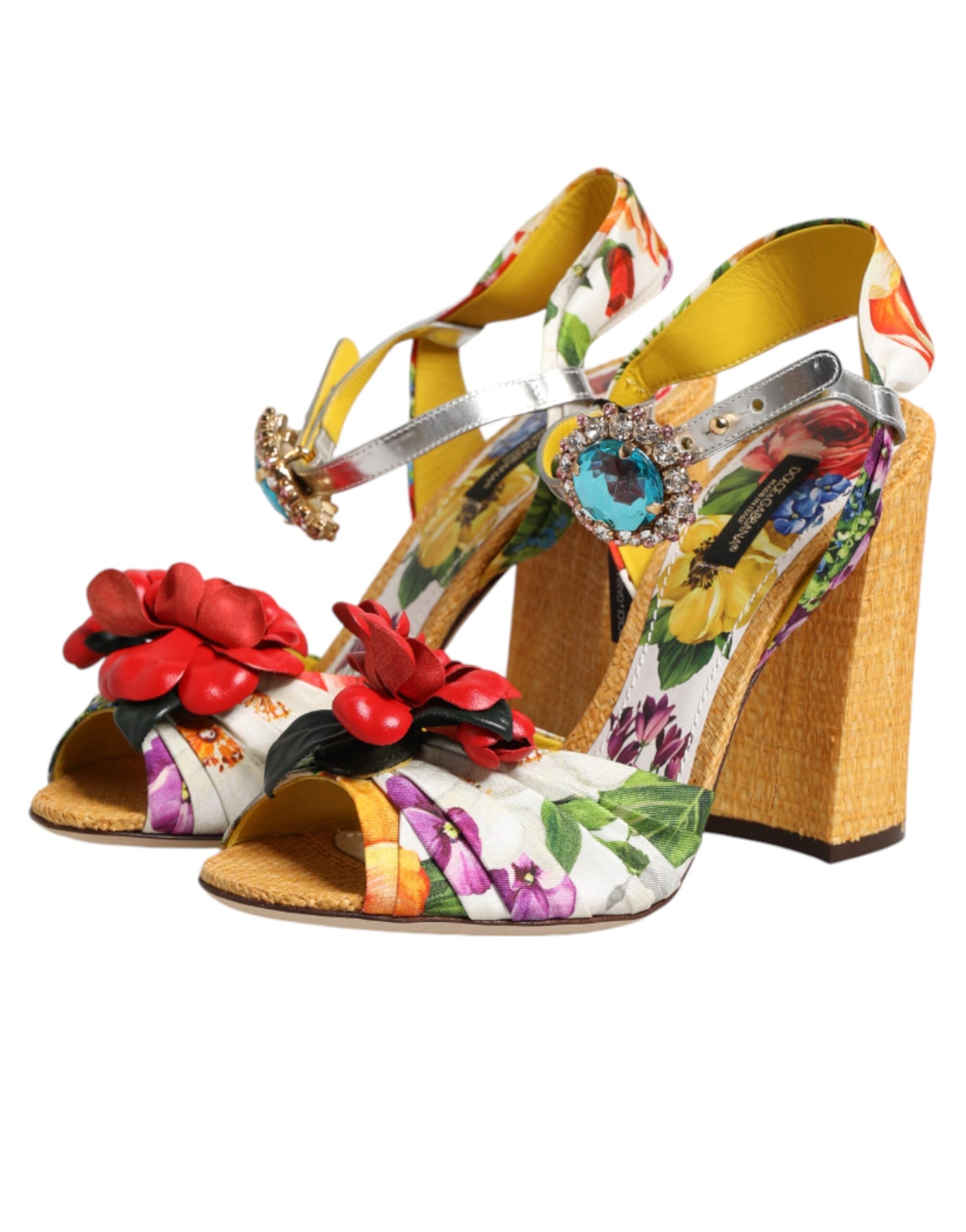 Dolce & Gabbana Multicolor Floral Crystal Embellished Sandals Shoes Dolce & Gabbana