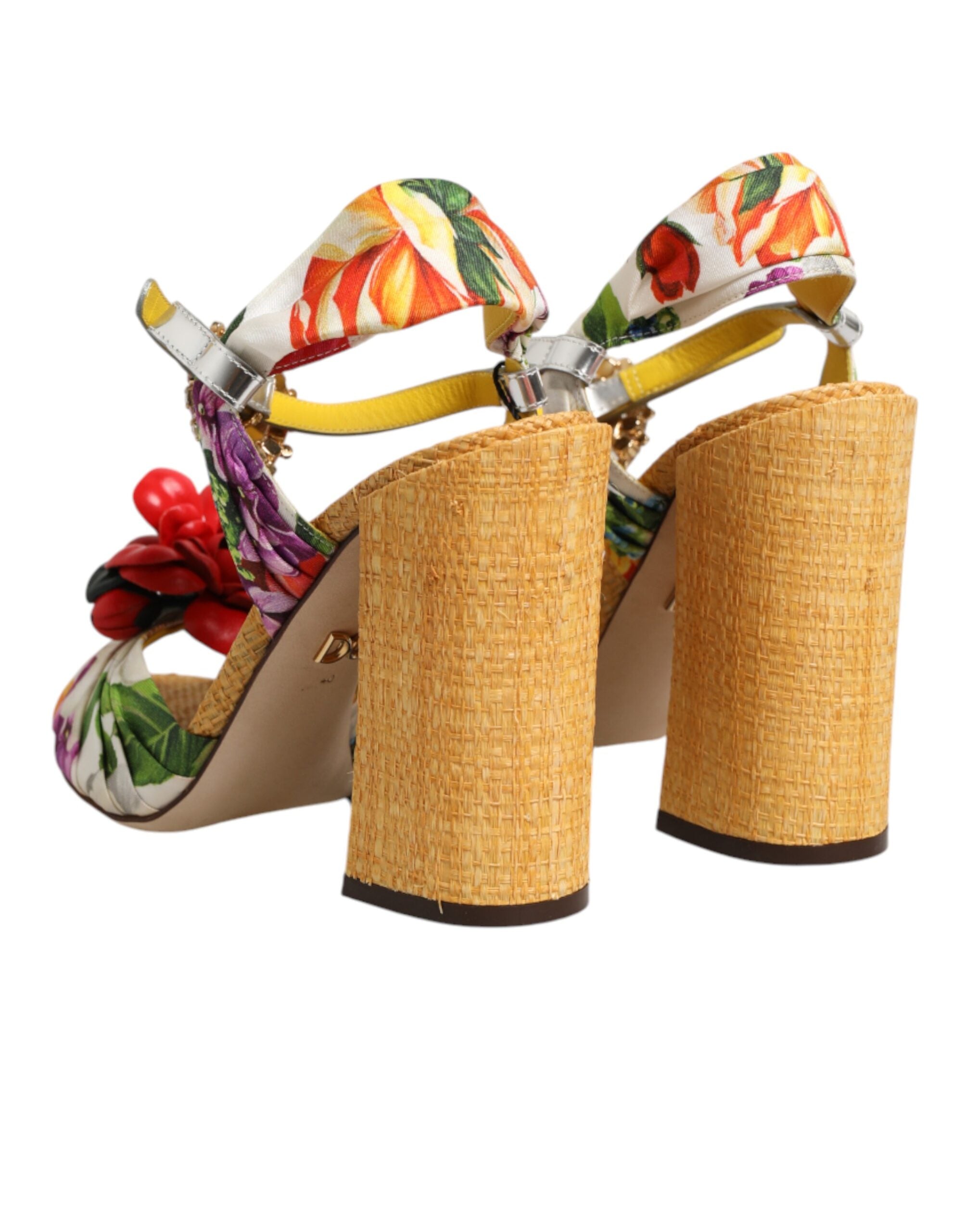Dolce & Gabbana Multicolor Floral Crystal Embellished Sandals Shoes Dolce & Gabbana