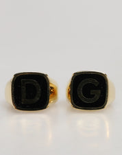 Gold-Tone Real Brass Black Enamel "DG" Adjustable Rings
