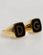 Gold-Tone Real Brass Black Enamel "DG" Adjustable Rings