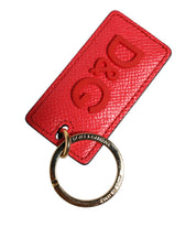 Red Calf Leather Logo Metal Ring Men Keychain Keyring