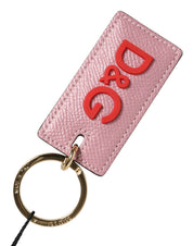 Pink Calf Leather Logo Metal Ring Men Keychain Keyring