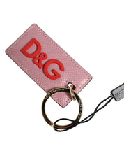 Pink Calf Leather Logo Metal Ring Men Keychain Keyring
