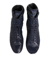 Dolce & Gabbana Dark Blue Deer Leather Mid Calf Boots Shoes Dolce & Gabbana