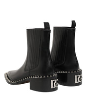 Black Studded Chelsea Short Ankle Boots Shoes